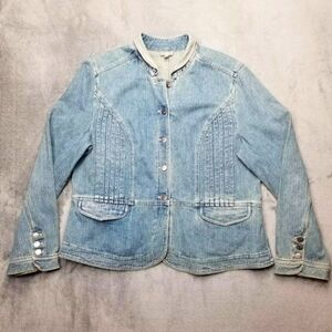 J Jill Denim Jacket size XL Medium Wash Blue Button Down Ribbed 1X Jean Jacket